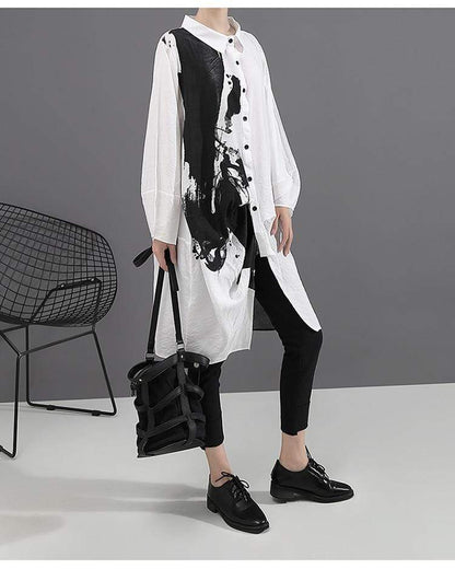 Buddhatrends shirts Abstracto Black and White Asymmetrical Shirt | Millennials