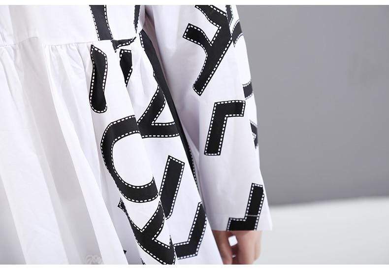 Buddhatrends shirts Black and White Asymmetrical Pleated Shirt Dress | Millennials