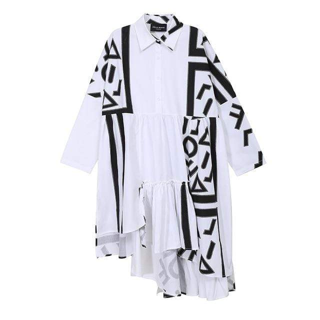 Buddhatrends πουκάμισα Μαύρο και άσπρο Ασύμμετρο Πουκάμισο Φόρεμα | Millennials