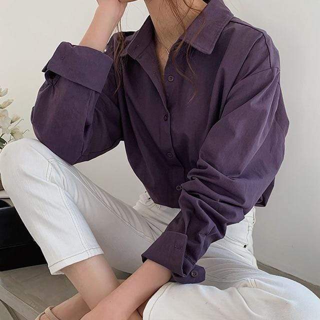 Buddhatrends πουκάμισα Purple / L Aria Vintage Turn-down Collar Shirt