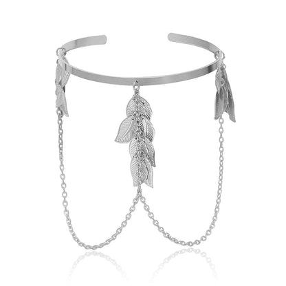 Buddhatrends Silver Leaf Bohemian Leaf Charm Upper Arm Bracelet