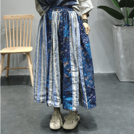 Buddhatrends Skirts Floral / One Size Vintage Patchwork Blue Hippie Skirt