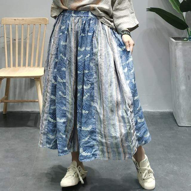 Buddhatrends Skirts Striped / One Size Vintage Patchwork Blue Hippie Skirt