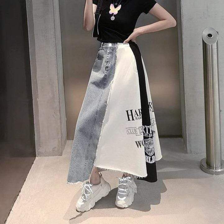 Φούστες Buddhatrends XL Street Style Patchwork Denim Skirt | Millennials
