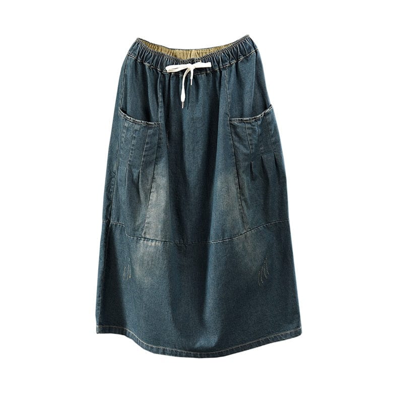 Buddhatrends Skirts Yuu Vintage Patchwork Denim Skirt