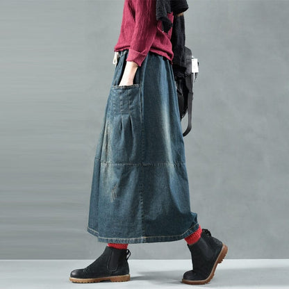 Buddhatrends Skirts Yuu Vintage Patchwork Denim Skirt