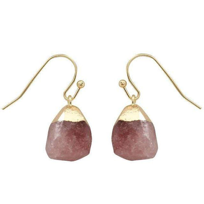 Boucles d'oreilles pendantes de pépites de quartz de guérison de quartz de fraise Buddhatrends