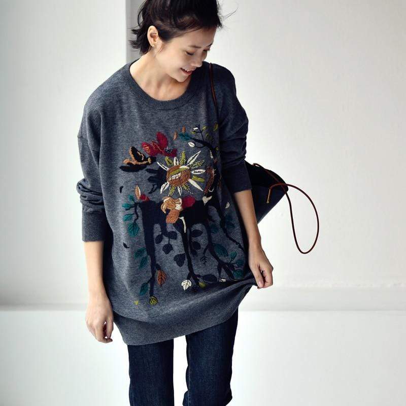 Buddhatrends sweater Christina Embroidered Cartoon Sweater
