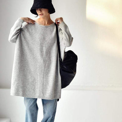 Buddhatrends sweater Grey / M Riley e long wool knit flower pullover sweater