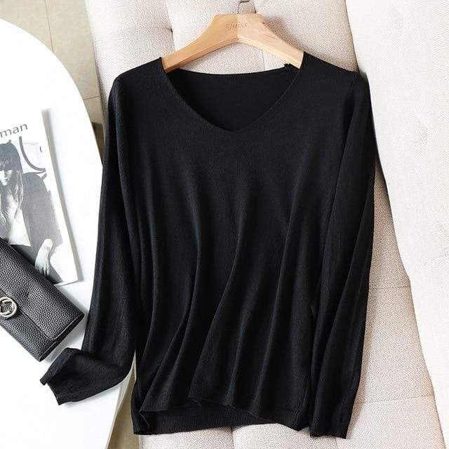 Buddhatrends sweater One Size / Black Basic Long Sleeve V-Neck Shirt