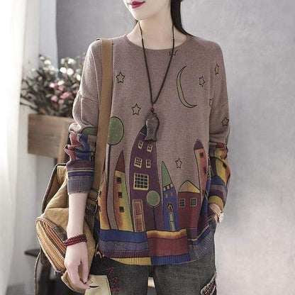 Buddhatrends sweater One Size / Brown Presley Casual Printed Loose Sweaters