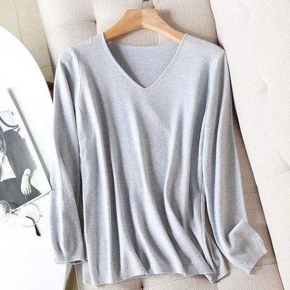 Buddhatrends sweater One Size / Gray Basic Long Sleeve V-Neck Shirt