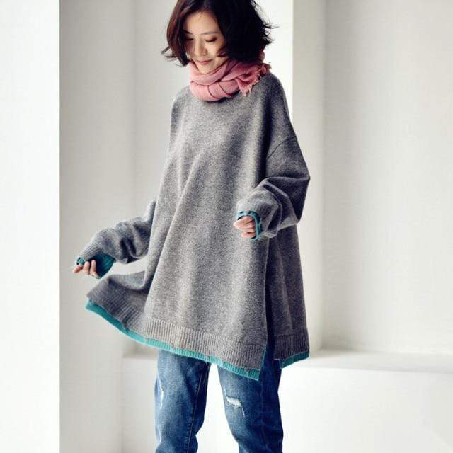 Buddhatrends sweater One Size / Grey Hazel  Loose Retro Sweater