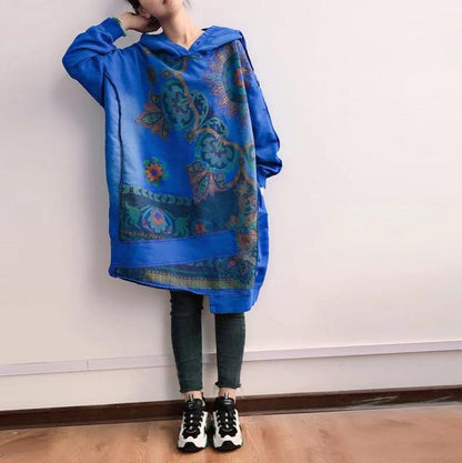 Buddhatrends Sweatshirt Blue / One Size Baggy Irregular Printed Pullover