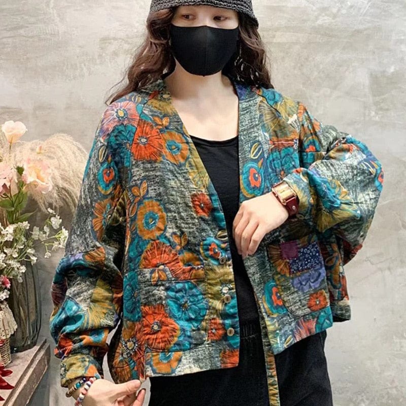 Buddhatrends Sweet Floral Print Loose Coat