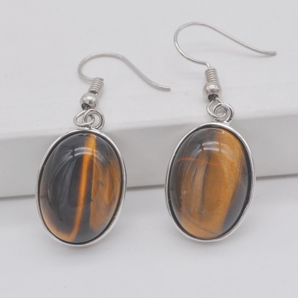 Buddhatrends Tigereye Natural Stone Oval Earrings
