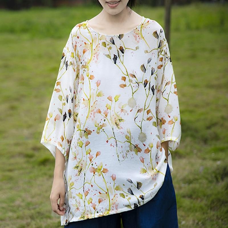Buddhatrends Tops Ariel Vintage Print Floral Silk T-Shirts