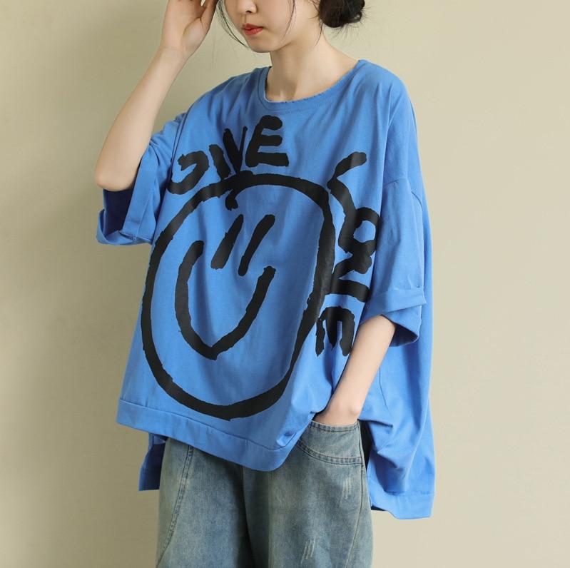 Buddhatrends Tops Blau / Einheitsgröße Happy Day Übergroßes T-Shirt