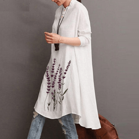 Buddhatrends Tops Flora Nature Inspired High Low Μπλούζα