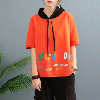Buddhatrends Tops Orange / One Size Colorful Letter Printed Hooded Sweatshirt