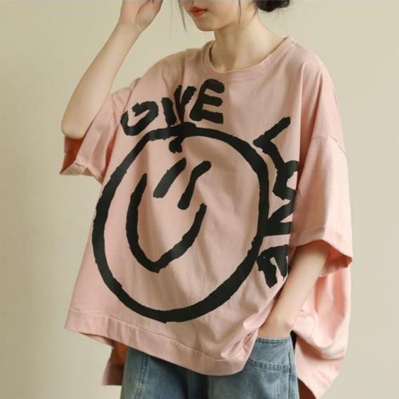 Buddhatrends Tops Pink / One Size Happy Day Oversized T-Shirt