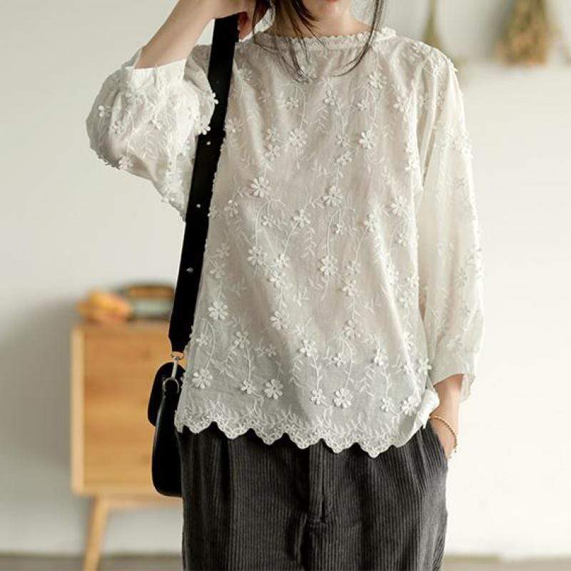 Buddhatrends Tops Posie Floral Embroidered Top
