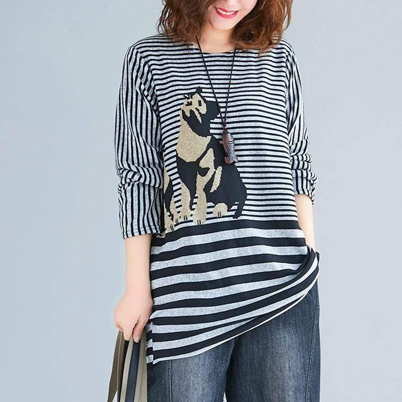 Buddhatrends Tops Striped / One Size Cat Lovers Long Sleeve Shirt