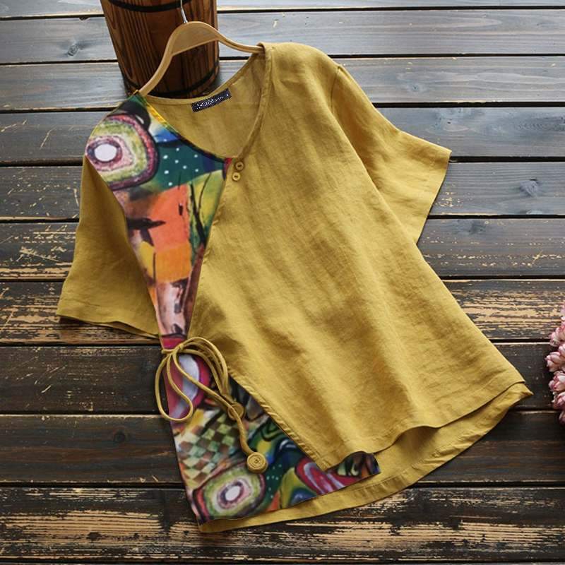 Buddhatrends Tops Jaune / 5XL Blouse Wrap Abstracto