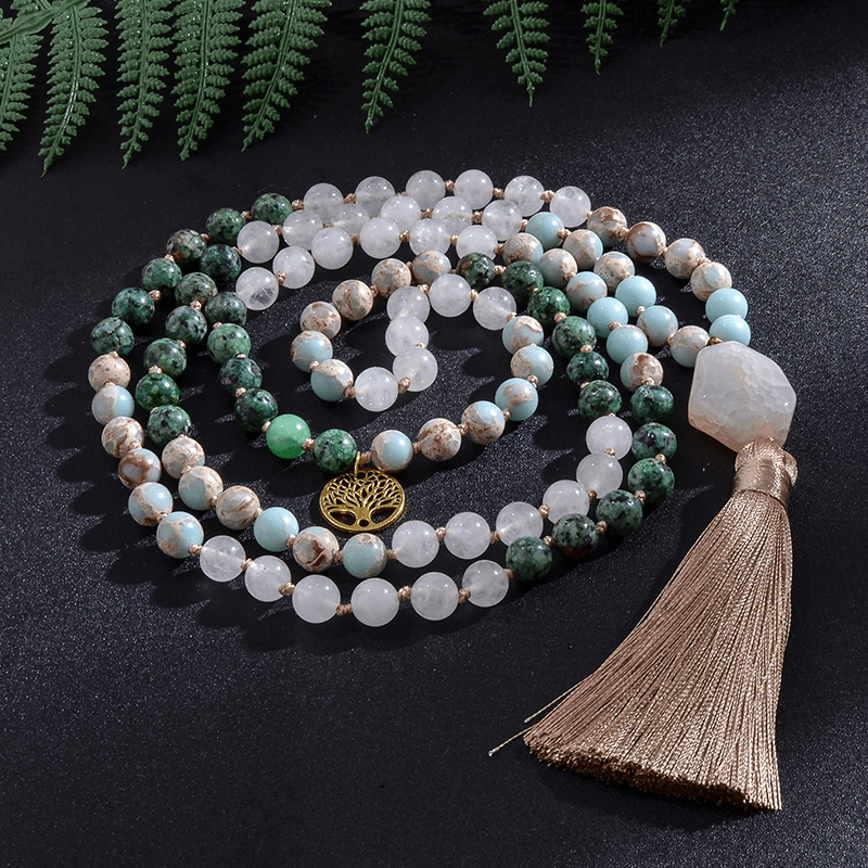 Buddhatrends Tree Of Life Semi Precious Stones Mala Beads Set