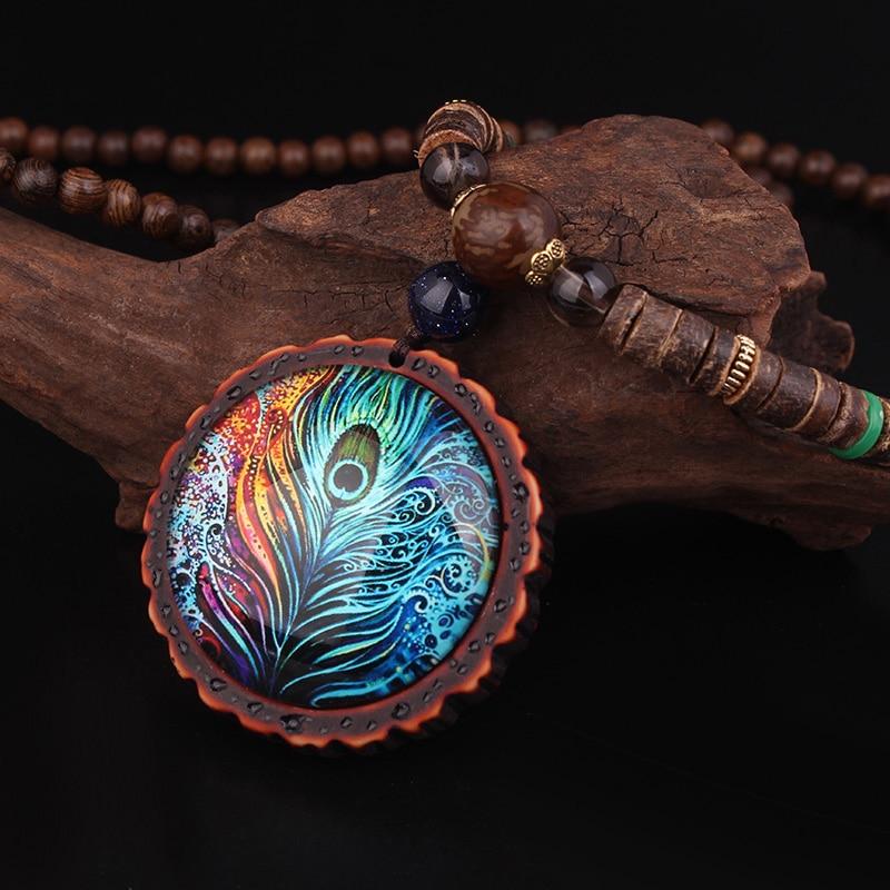 Collier de plumes de paon tribal Buddhatrends