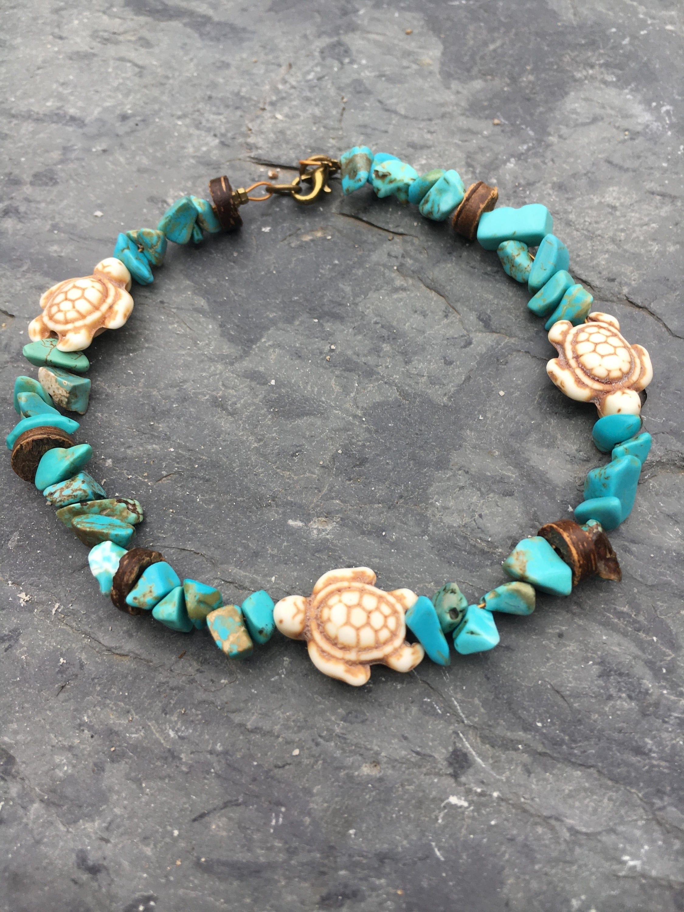 Buddhatrends Turquoise Stone Turtle Charm Turquoise Stone Anklet