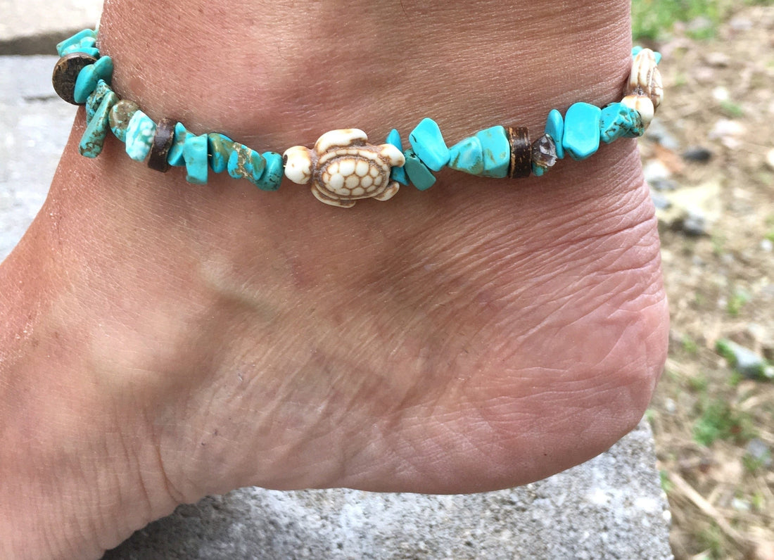 Buddhatrends Turtle Charm Turquoise Stone Anklet