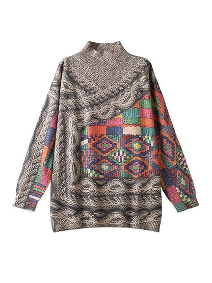 Buddhatrends Turtleneck Printed Knitted Sweater