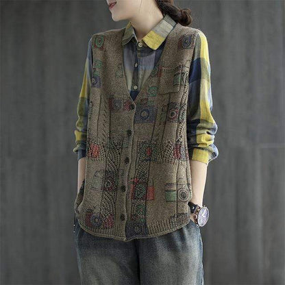 Gilet Buddhatrends Taglia unica / Gilet maglione lavorato a maglia con scollo a V Mate