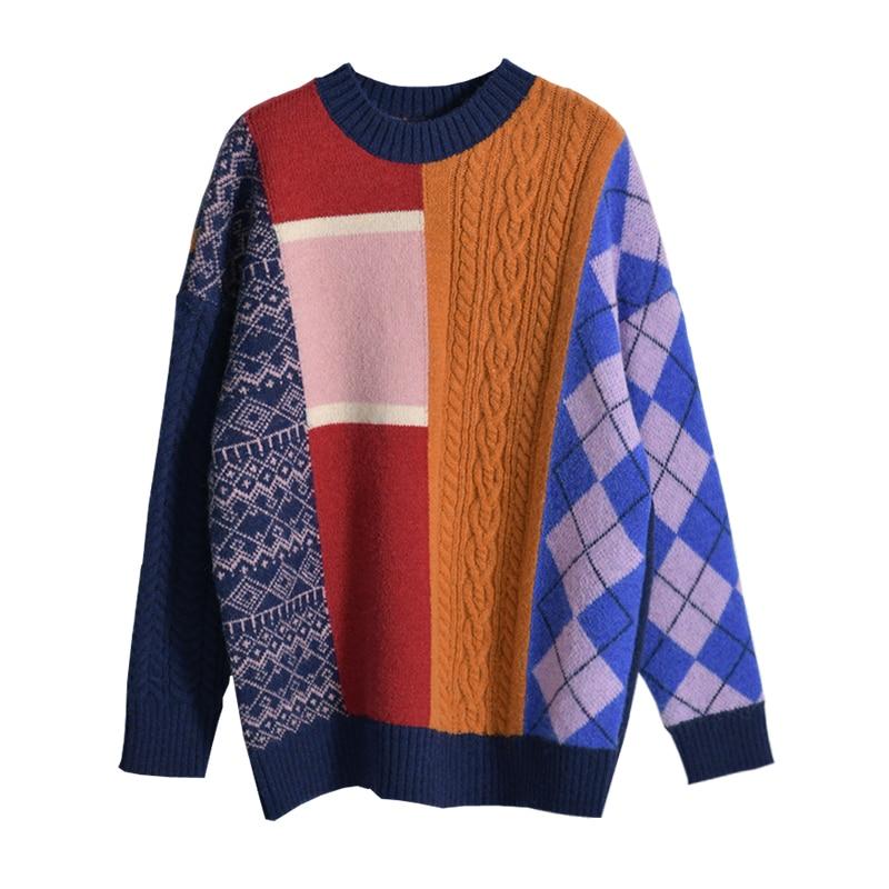Buddhatrends Vintage patchwork barevný pulovr