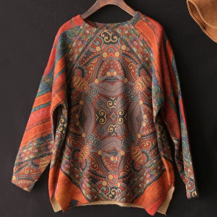 Buddhatrends Vintage Print Mink Kašmírový svetr