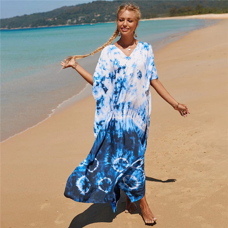 Buddhatrends White-Blue / One Size Seaside Tie Dye Beach Dress