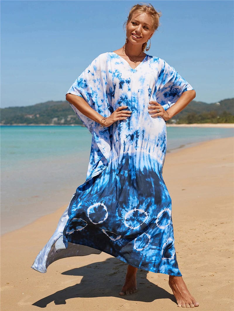 Пляжное платье бело-голубого цвета с принтом тай-дай от Buddhatrends