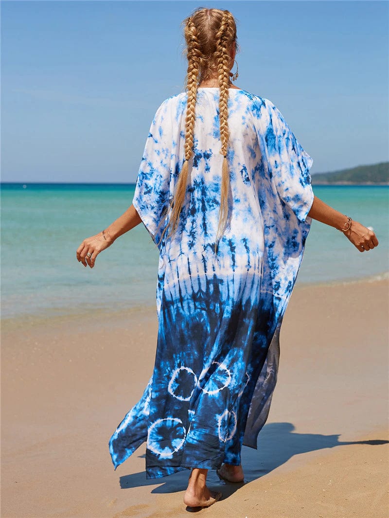 Buddhatrends White-Blue / One Size Seaside Tie Dye Beach Dress