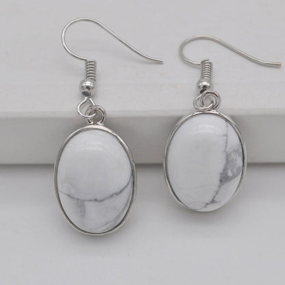 Buddhatrends White Howlite Natural Stone Oval Earrings