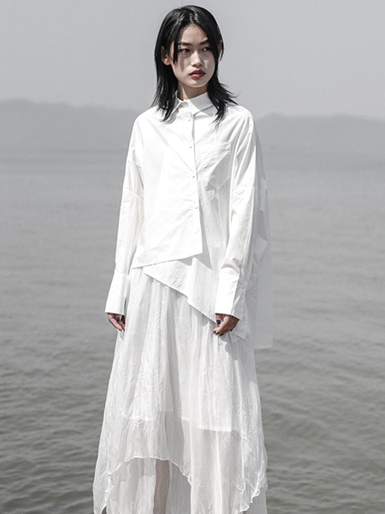 Buddhatrends White / Onesize Oversized Irregular Loose Shirt