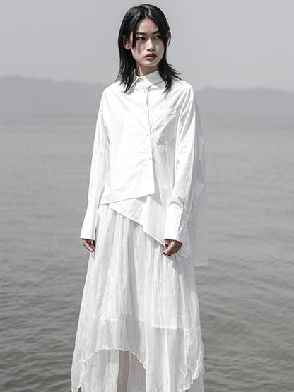 Buddhatrends White / Onesize Oversized Irregular Loose Shirt