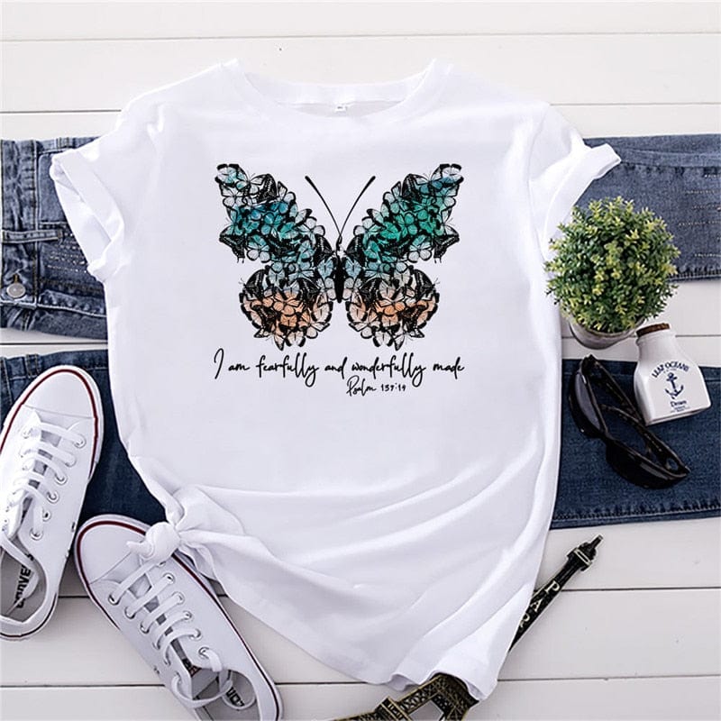 Buddhatrends F0632-White / S Graphic New Butterfly Printed Top