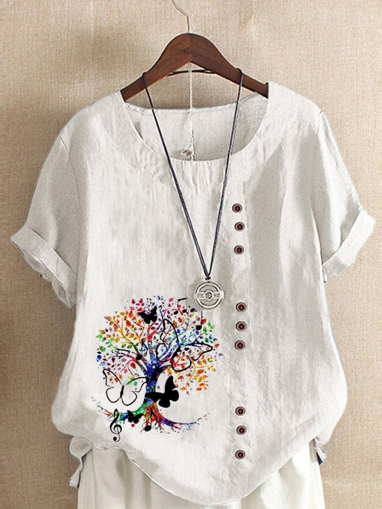 Buddhatrends λευκό / S Jania Tree μπλούζα με στάμπα σε λαιμόκοψη