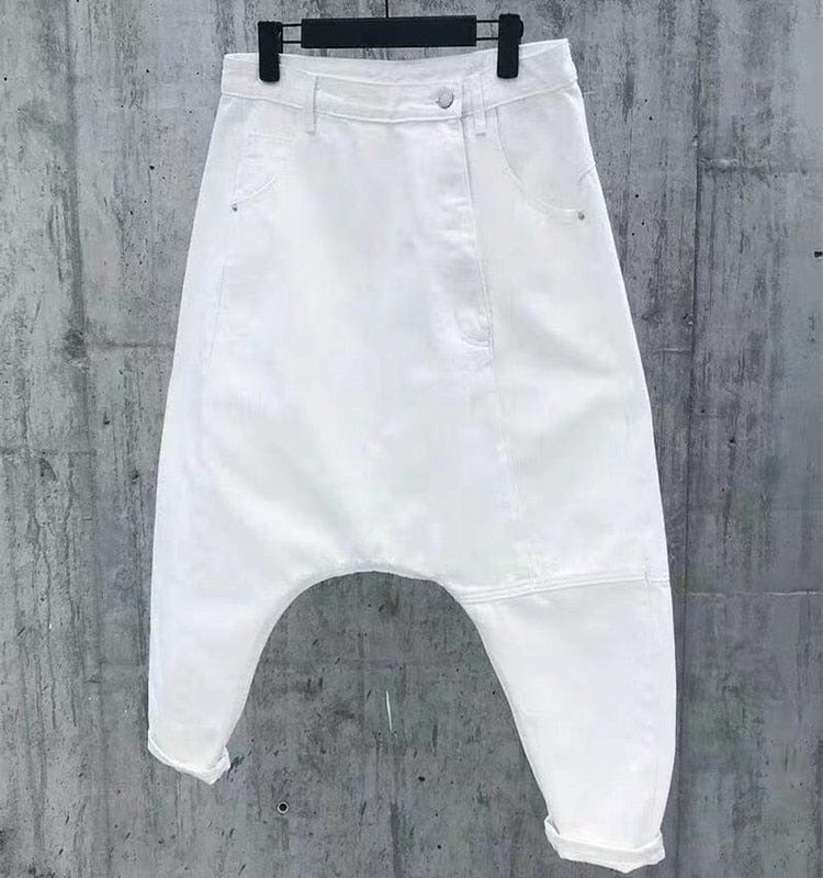 Buddhatrends White / S Low Drop Crotch Loose Jeans