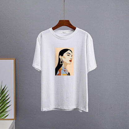 Buddhatrends White / XXL Cartoon Summer Printed O-Neck Shirt