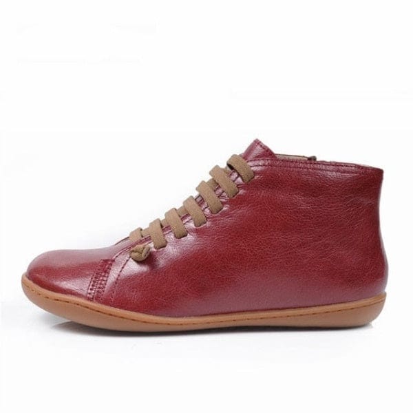 Buddhatrends Wine Red / 11 Lace Up Genuine leather Ankle Boots