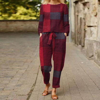 Buddhatrends Wine Red / L Lucia Long Sleeve top + Trousers 2 Piece set | OOTD
