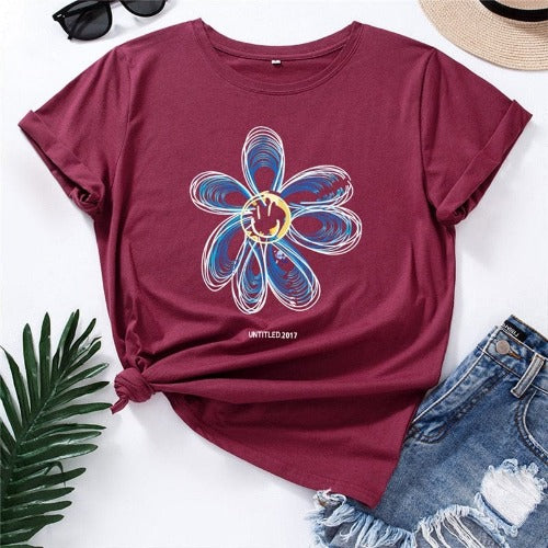 T-shirt con stampa floreale Buddhatrends Wine Red / S Blue