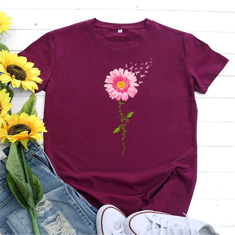 Buddhatrends Wine Red / S Graphic Flower Top O Neck Tee